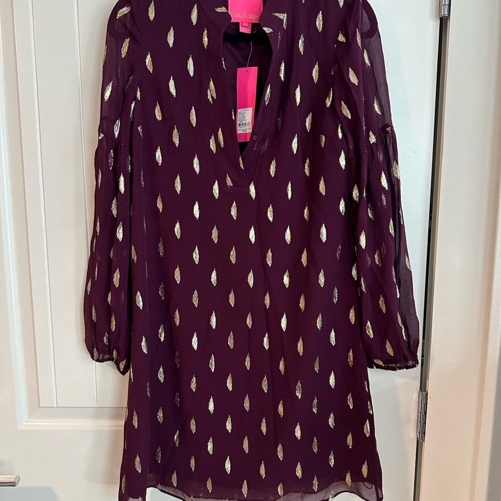 Kate Spade Purple Dress with Gold Leaf Pattern